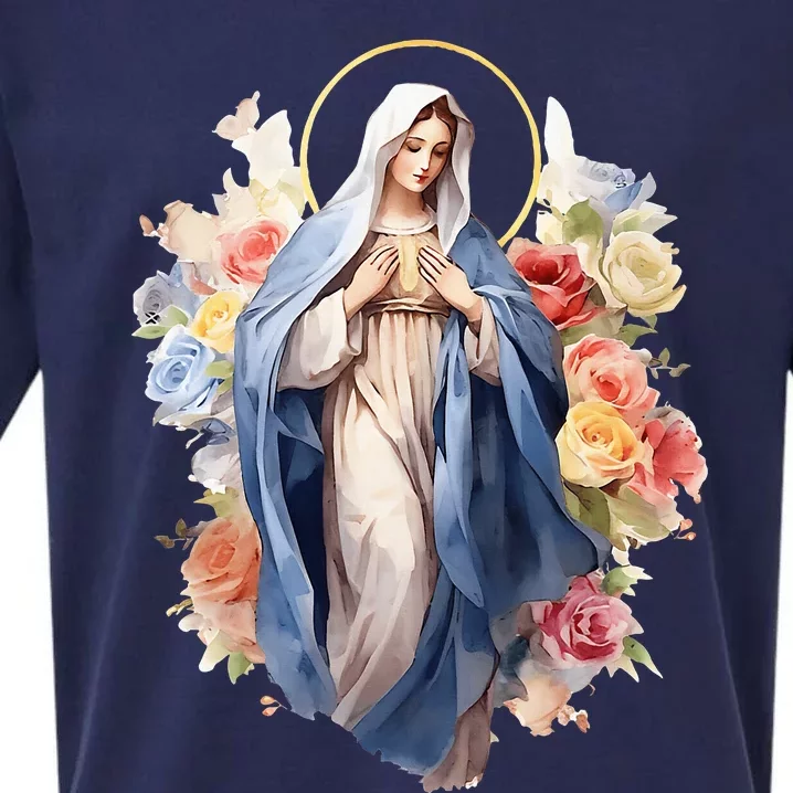 Blessed Mother Mary Mother Of Jesus Roses Our Lady Catholic Sueded Cloud Jersey T-Shirt