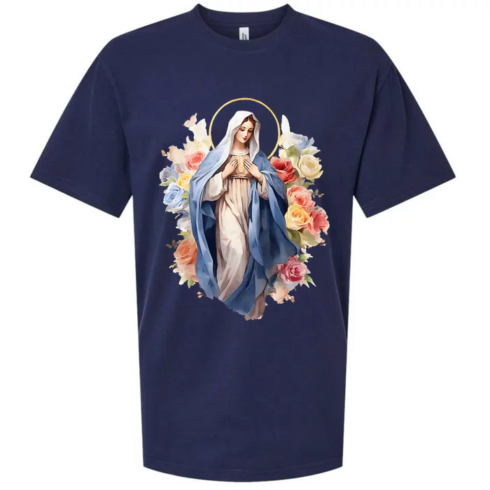 Blessed Mother Mary Mother Of Jesus Roses Our Lady Catholic Sueded Cloud Jersey T-Shirt