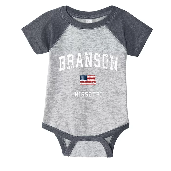 Branson Missouri Mo Vintage American Flag Sports Design Infant Baby Jersey Bodysuit