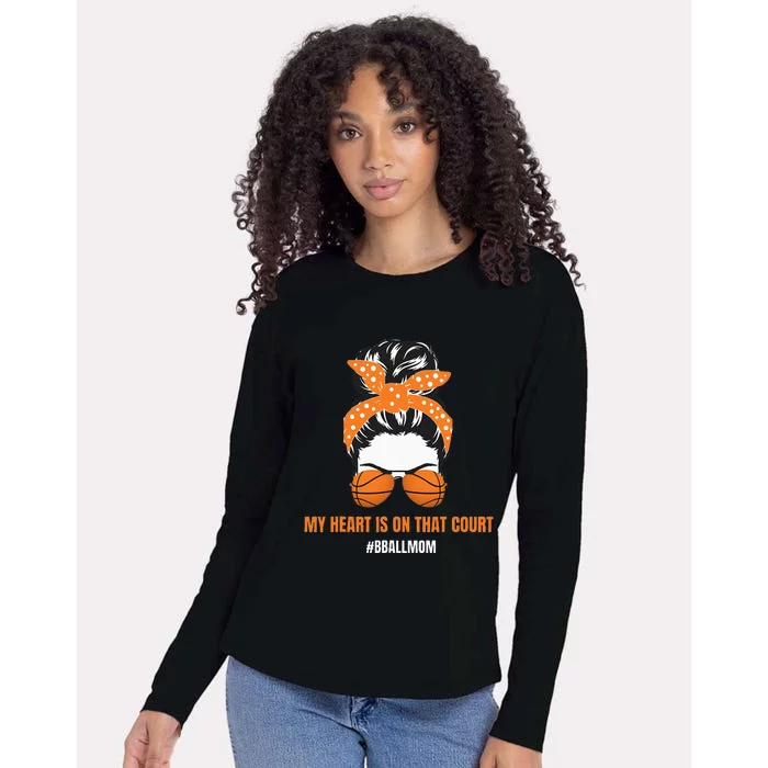 Basketball Mom Messy Bun Proud Mama Bball Basketball Glasses Womens Cotton Relaxed Long Sleeve T-Shirt