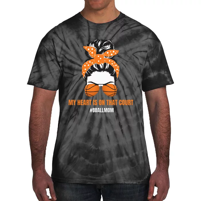 Basketball Mom Messy Bun Proud Mama Bball Basketball Glasses Tie-Dye T-Shirt