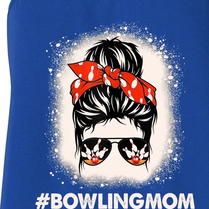 Bowling Mom Messy Bun Bleached Look Bowling Pins And Ball Gift Women's Racerback Tank