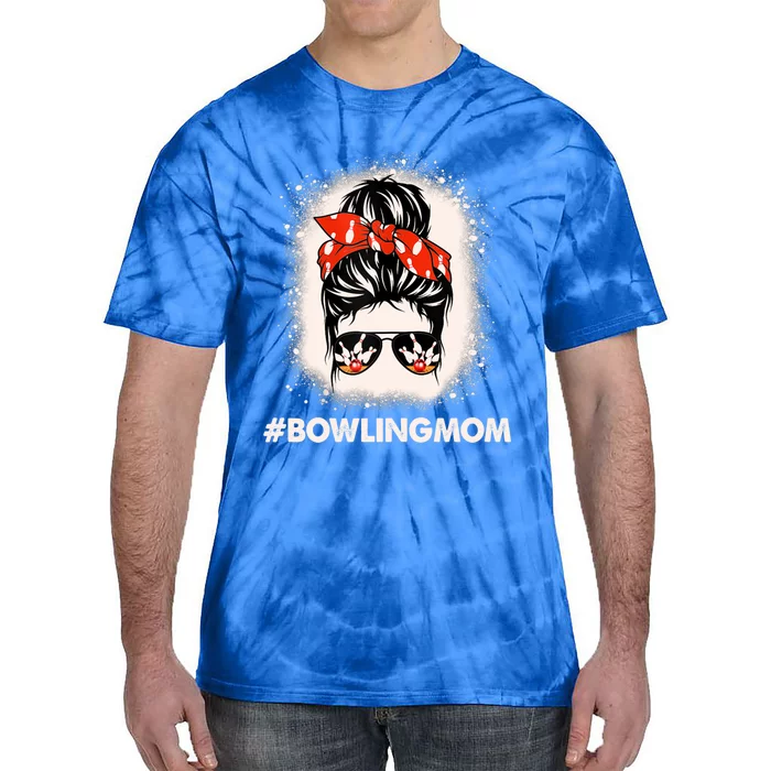 Bowling Mom Messy Bun Bleached Look Bowling Pins And Ball Gift Tie-Dye T-Shirt