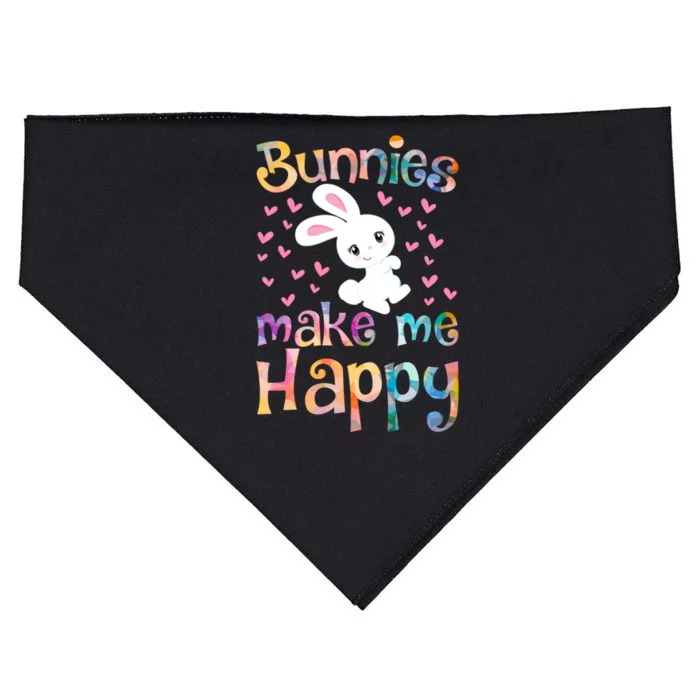 Bunnies Make Me Happy Bunny Rabbit Girls Pet Owner Mom Gift USA-Made Doggie Bandana