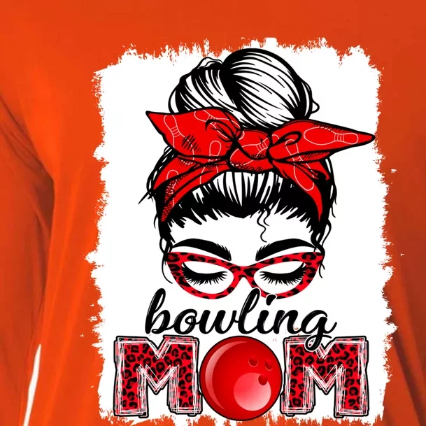 Bowling Mom Messy Bun Leopard Funny Mother's Day Meaningful Gift Cooling Performance Long Sleeve Crew