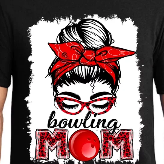 Bowling Mom Messy Bun Leopard Funny Mother's Day Meaningful Gift Pajama Set