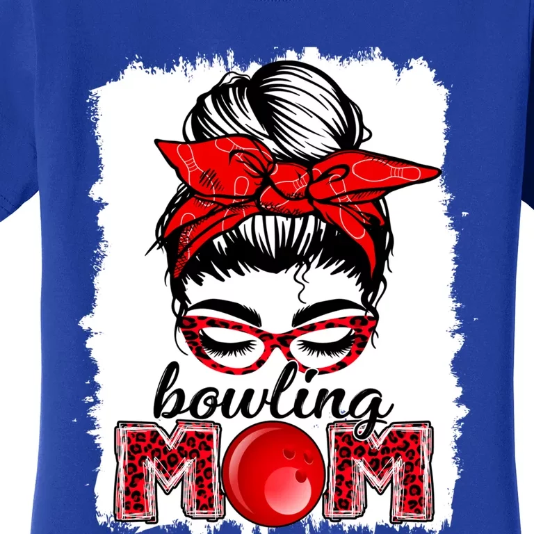 Bowling Mom Messy Bun Leopard Funny Mother's Day Meaningful Gift Women's T-Shirt