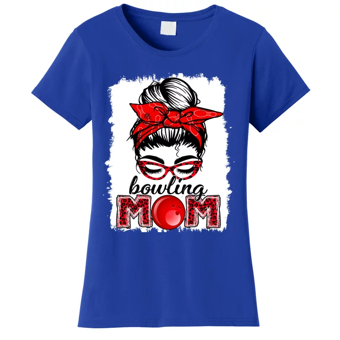 Bowling Mom Messy Bun Leopard Funny Mother's Day Meaningful Gift Women's T-Shirt