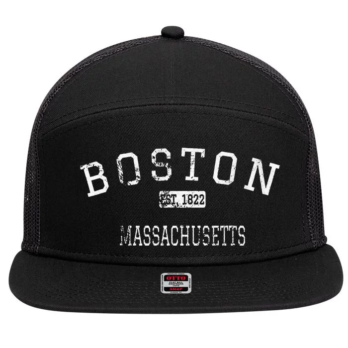 Boston Massachusetts Ma Vintage 7 Panel Mesh Trucker Snapback Hat