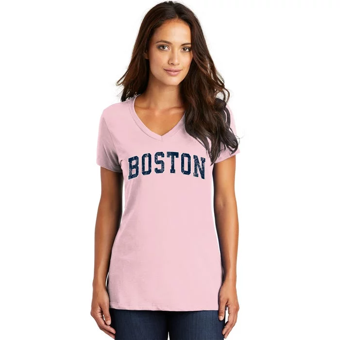 Boston Massachusetts Ma Vintage Athletic Sports Design Women's V-Neck T-Shirt