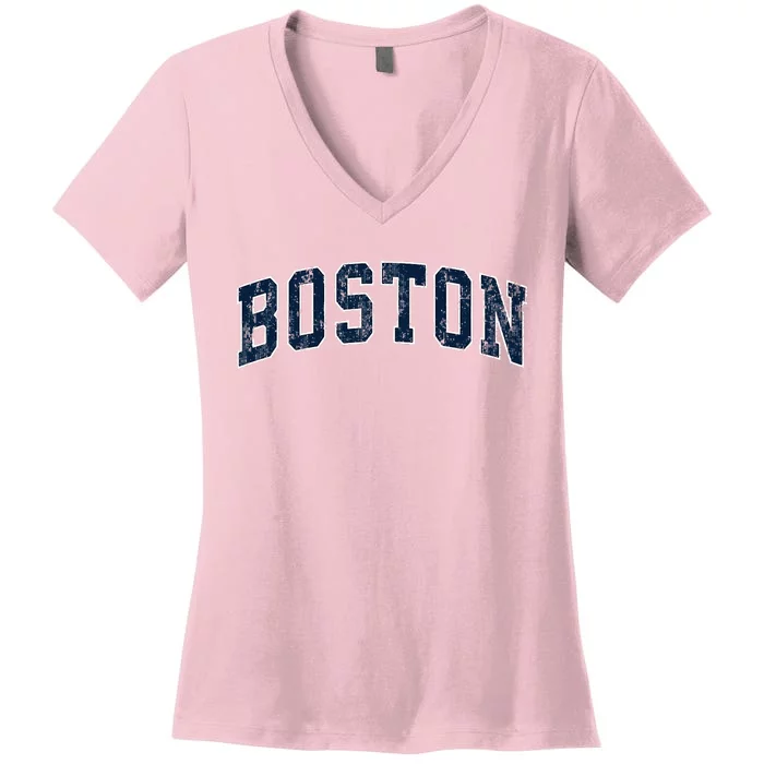 Boston Massachusetts Ma Vintage Athletic Sports Design Women's V-Neck T-Shirt