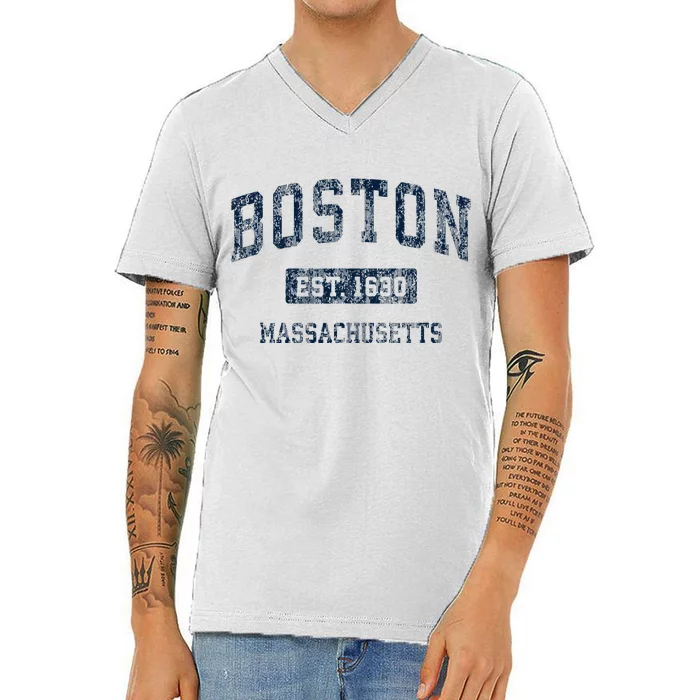 Boston Massachusetts Ma Vintage Sports Design V-Neck T-Shirt