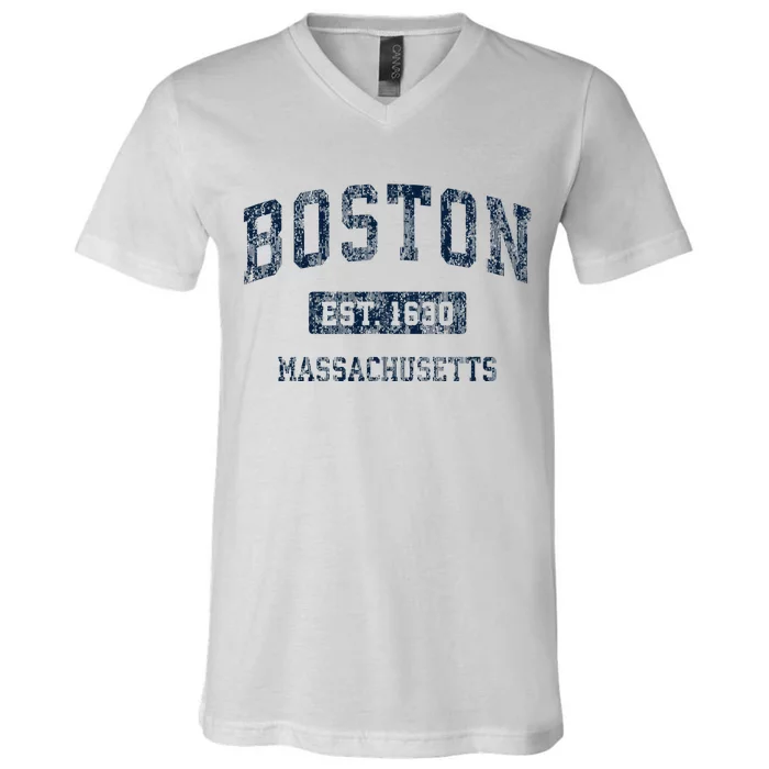 Boston Massachusetts Ma Vintage Sports Design V-Neck T-Shirt