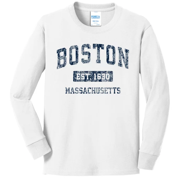 Boston Massachusetts Ma Vintage Sports Design Kids Long Sleeve Shirt