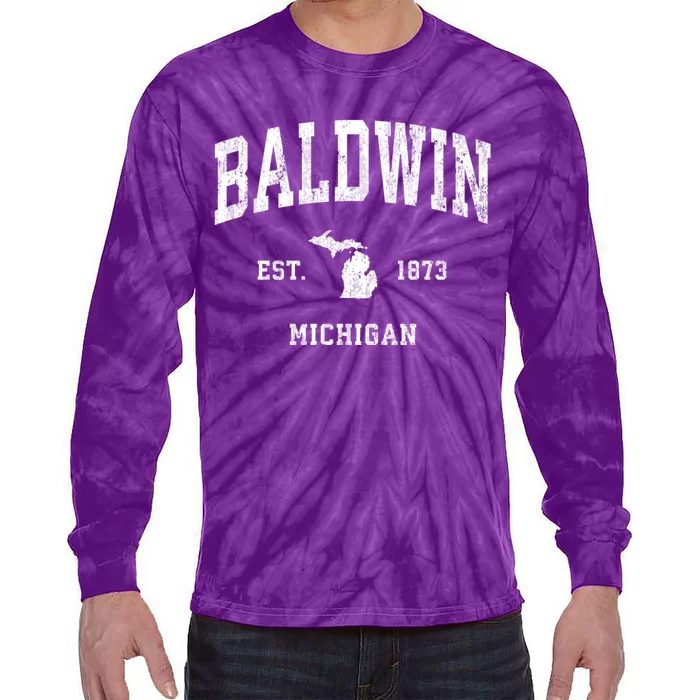 Baldwin Michigan Mi Vintage Athletic Sports Tie-Dye Long Sleeve Shirt