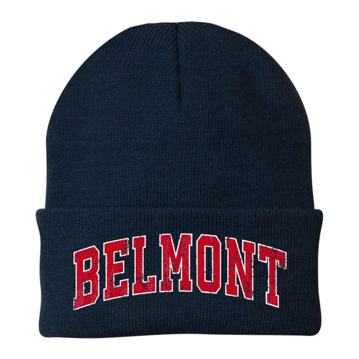 Belmont Massachusetts MA Vintage Sports Design Red Design Knit Cap Winter Beanie