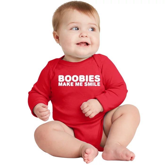 Boobies Make Me Smile Funny Adult Humor Baby Long Sleeve Bodysuit