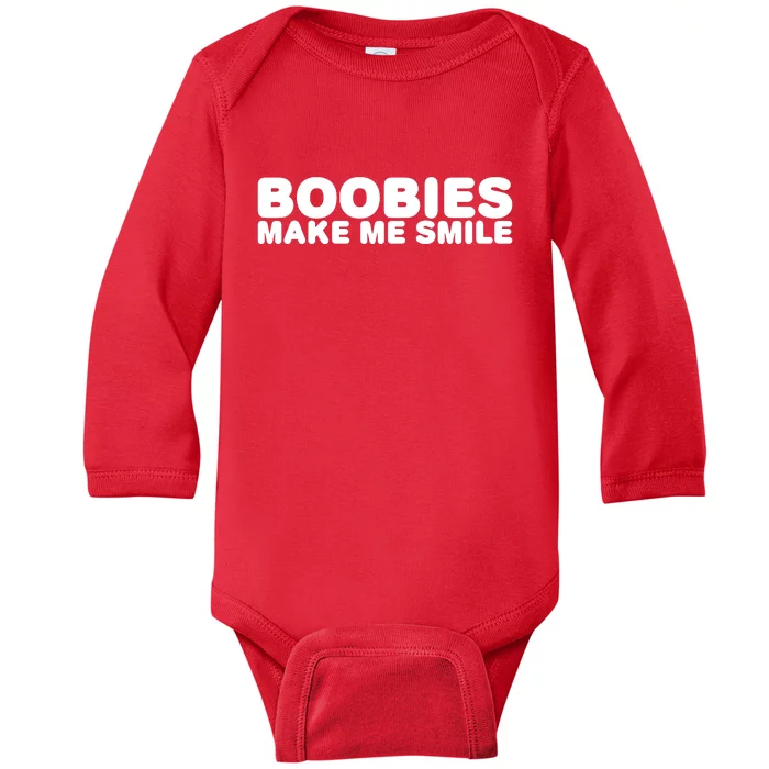 Boobies Make Me Smile Funny Adult Humor Baby Long Sleeve Bodysuit