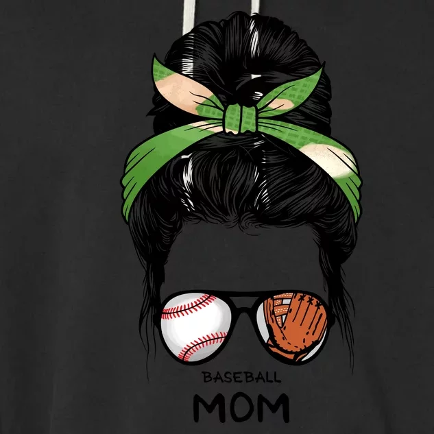 Baseball Mom Messy Bun Mom Life Mother's Day Garment-Dyed Fleece Hoodie