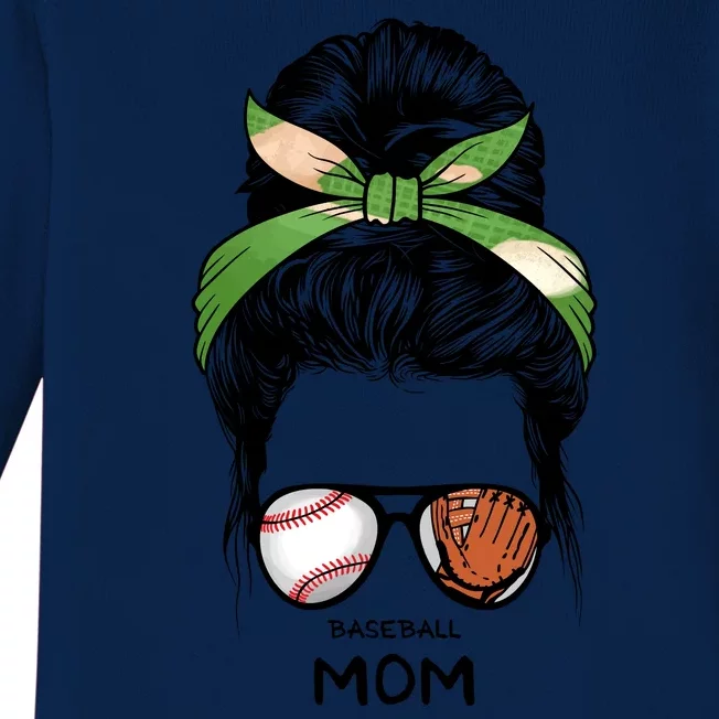 Baseball Mom Messy Bun Mom Life Mother's Day Baby Long Sleeve Bodysuit