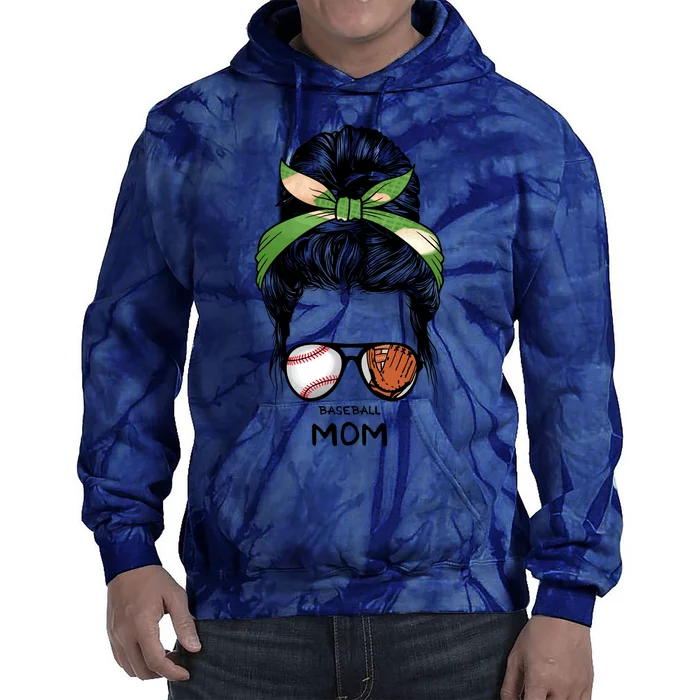 Baseball Mom Messy Bun Mom Life Mother's Day Tie Dye Hoodie