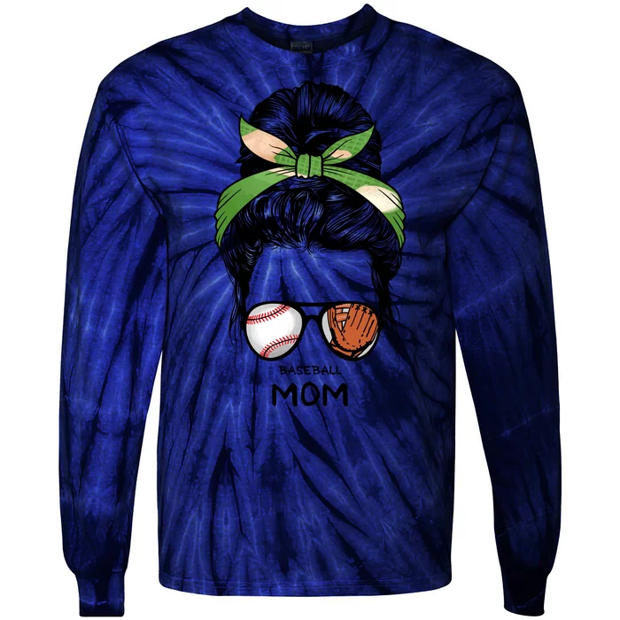 Baseball Mom Messy Bun Mom Life Mother's Day Tie-Dye Long Sleeve Shirt