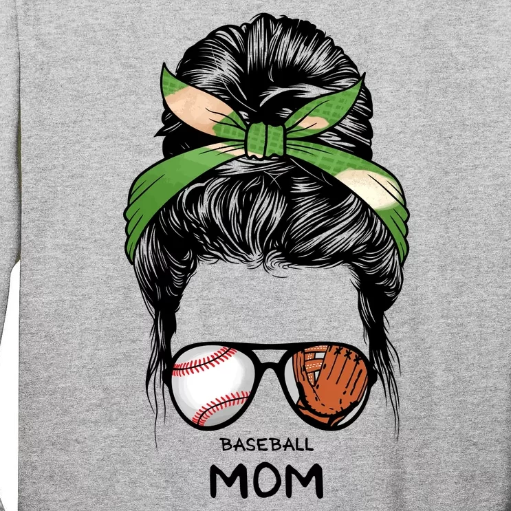 Baseball Mom Messy Bun Mom Life Mother's Day Tall Long Sleeve T-Shirt