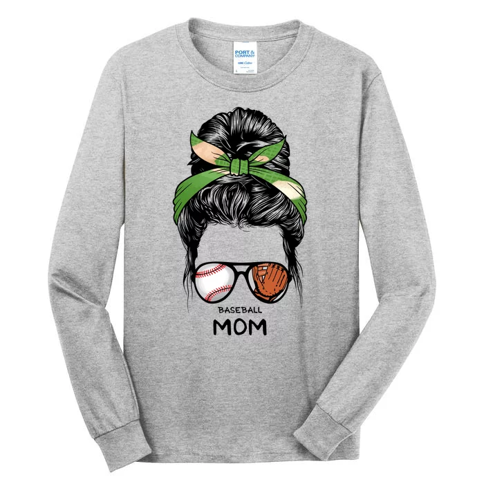 Baseball Mom Messy Bun Mom Life Mother's Day Tall Long Sleeve T-Shirt