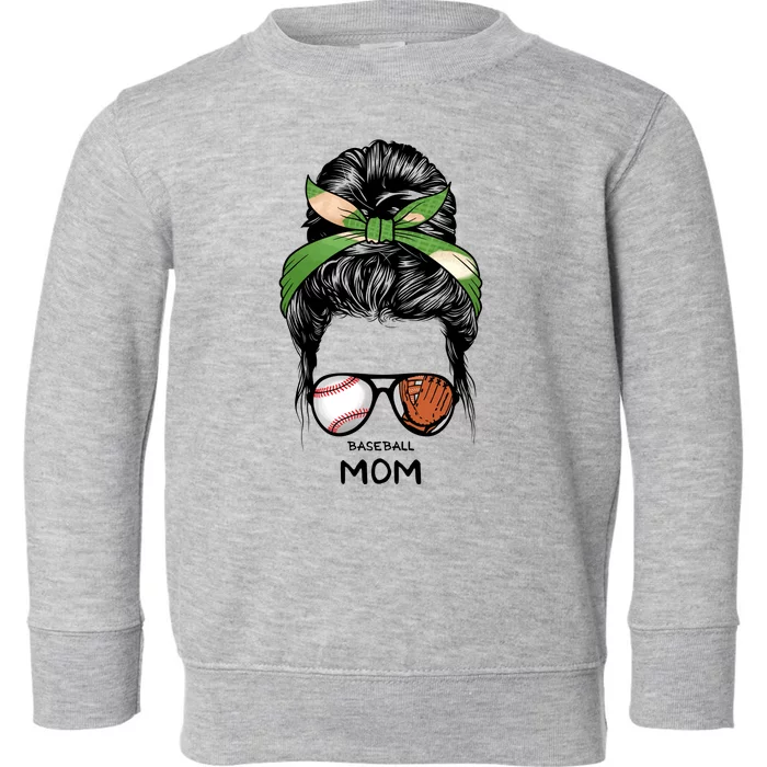 Baseball Mom Messy Bun Mom Life Mother's Day Toddler Sweatshirt