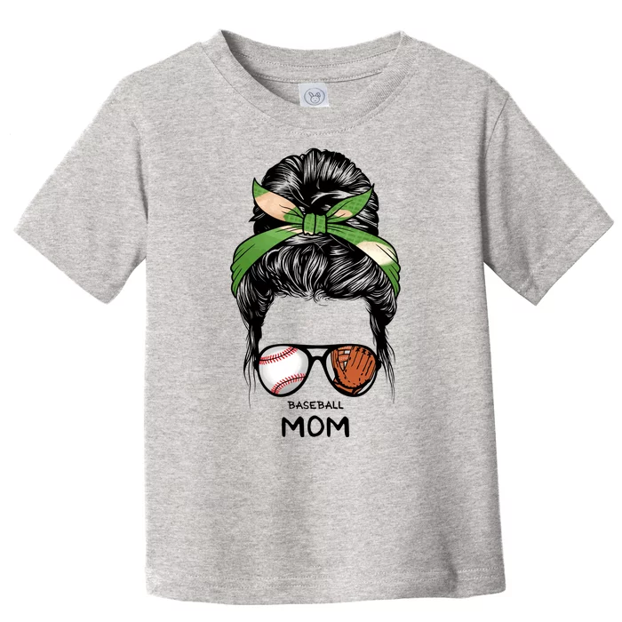 Baseball Mom Messy Bun Mom Life Mother's Day Toddler T-Shirt