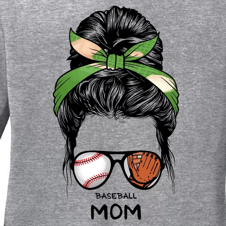 Baseball Mom Messy Bun Mom Life Mother's Day Ladies Long Sleeve Shirt