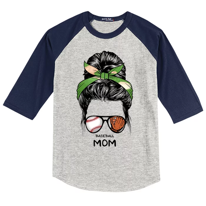 Baseball Mom Messy Bun Mom Life Mother's Day Kids Colorblock Raglan Jersey