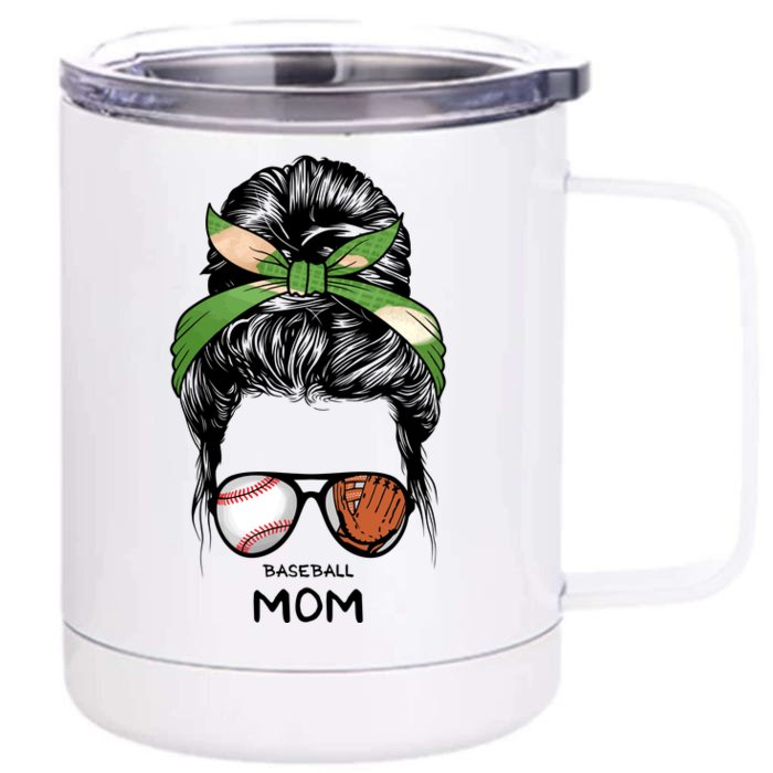 Baseball Mom Messy Bun Mom Life Mother's Day Front & Back 12oz Stainless Steel Tumbler Cup