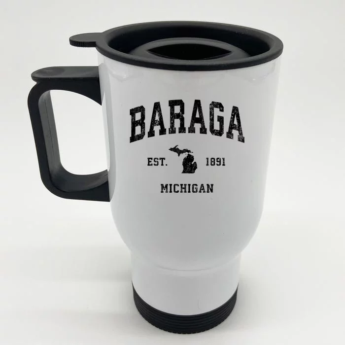 Baraga Michigan Mi Vintage Athletic Sports Front & Back Stainless Steel Travel Mug