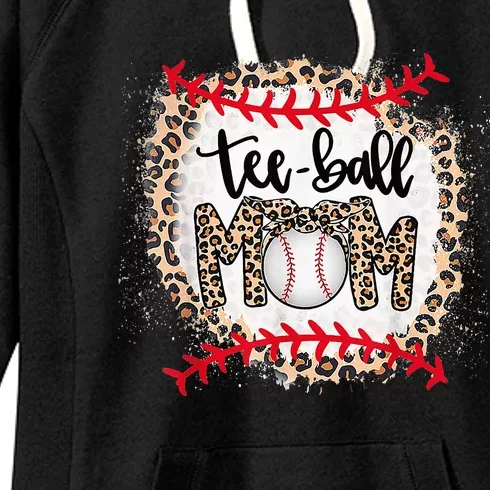 Ball Mom Mother's Day Tee Teeball Mom Leopard Funny Women's Fleece Hoodie