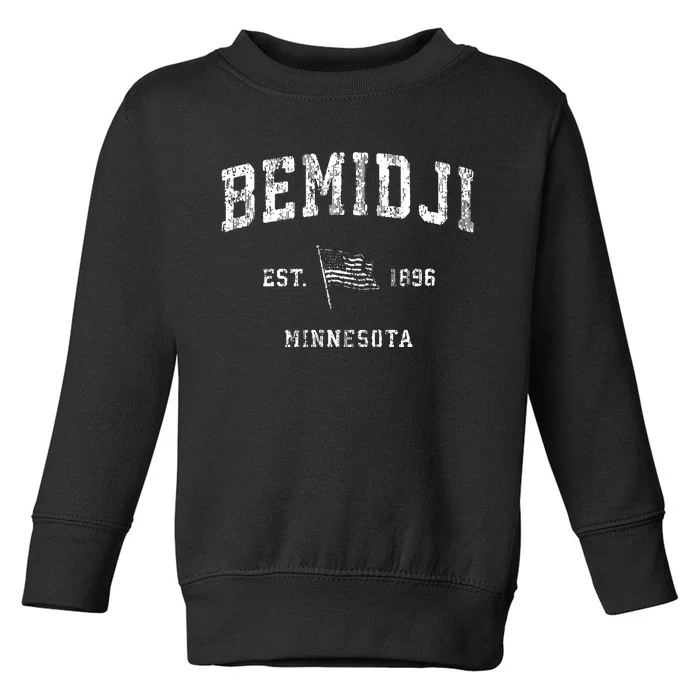 Bemidji Minnesota Mn Vintage Us Flag Sports Toddler Sweatshirt