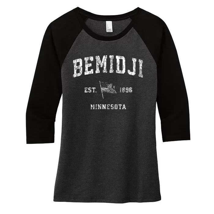 Bemidji Minnesota Mn Vintage Us Flag Sports Women's Tri-Blend 3/4-Sleeve Raglan Shirt