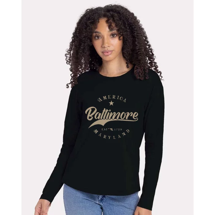 Baltimore Md Maryland Womens Cotton Relaxed Long Sleeve T-Shirt