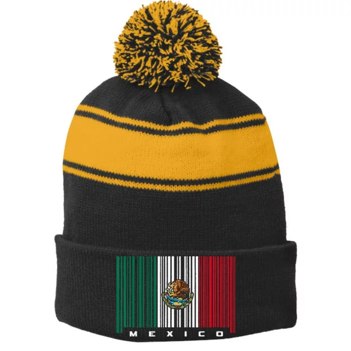 Barcode Mexico Mexican Flag Stripe Pom Pom Beanie