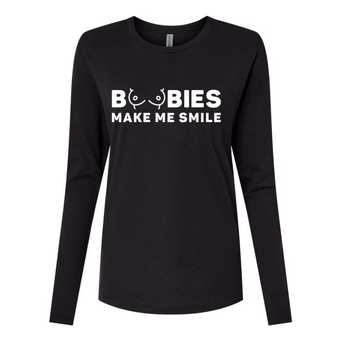 Boobies Make Me Smile Funny Adult Humor Womens Cotton Relaxed Long Sleeve T-Shirt