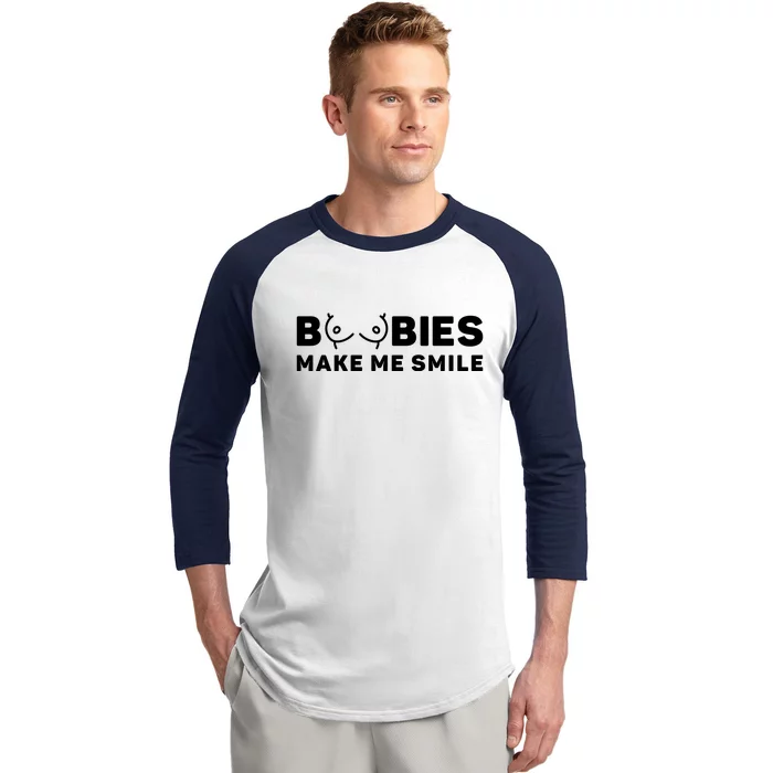 Boobies Make Me Smile Funny Adult Humor Baseball Sleeve Shirt