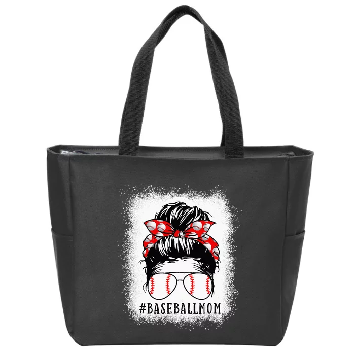 Baseball Mom Messy Bun Proud Mama Baseball Scarf Sunshades Zip Tote Bag