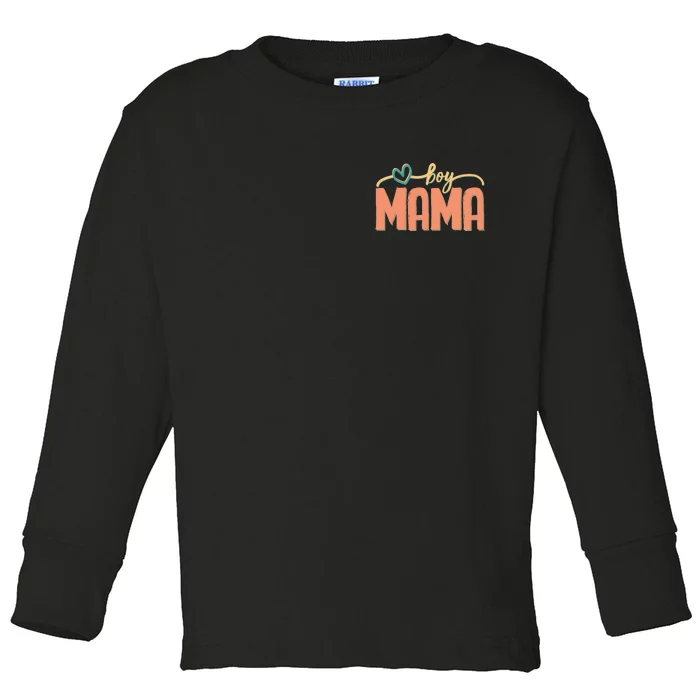 Boy Mom Ma Mama Bruh Funny Front & Back Front & Back Toddler Long Sleeve Shirt