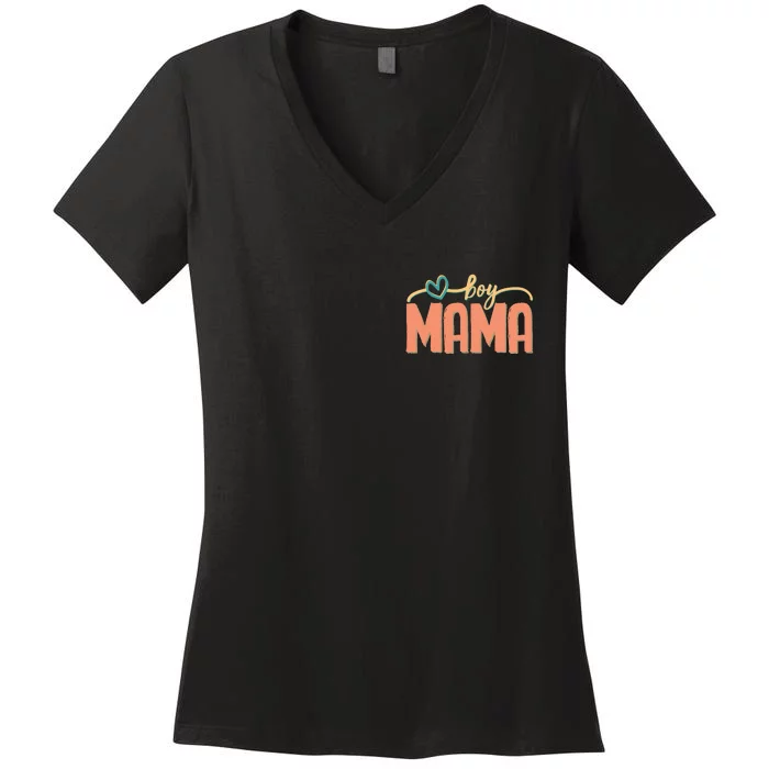 Boy Mom Ma Mama Bruh Funny Front & Back Front & Back Women's V-Neck T-Shirt