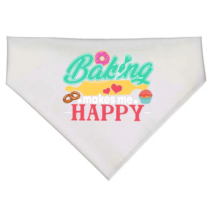 Baking Makes Me Happy Bakers Funny Funny Gift USA-Made Doggie Bandana