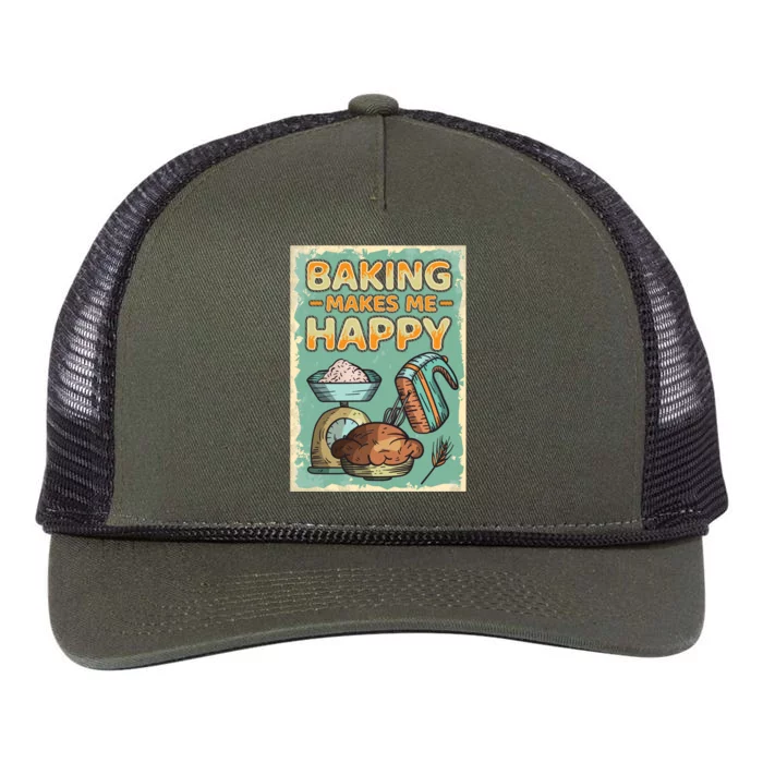 Baking Makes Me Happy Baker Baking Funny Gift Retro Rope Trucker Hat Cap