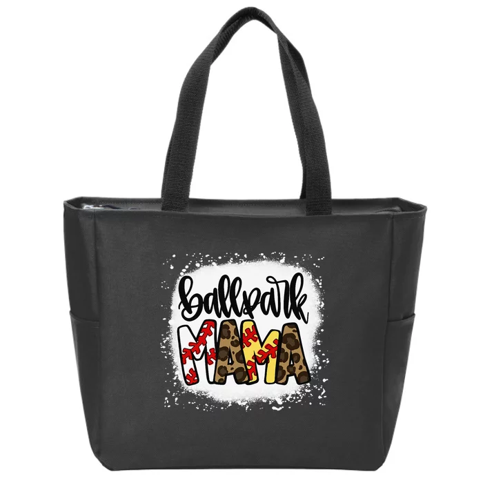 BallPark Mom Mama Baseball Softball Mother's Day Bleached Zip Tote Bag