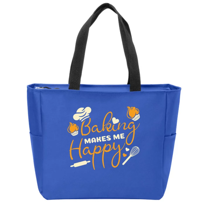 Baking Makes Me Happy Chef Hat Flour Rolling Pin Baking Gift Zip Tote Bag