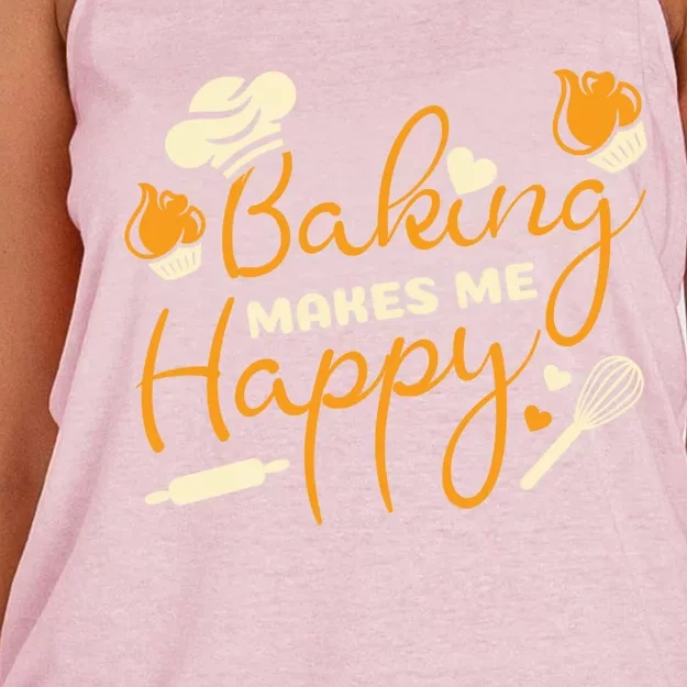 Baking Makes Me Happy Chef Hat Flour Rolling Pin Baking Gift Women's Knotted Racerback Tank