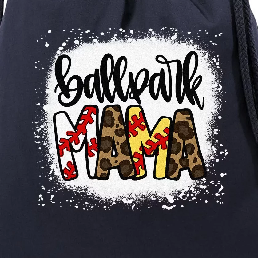 Ballpark Mom Mama Baseball Softball MotherS Day Bleached Drawstring Bag